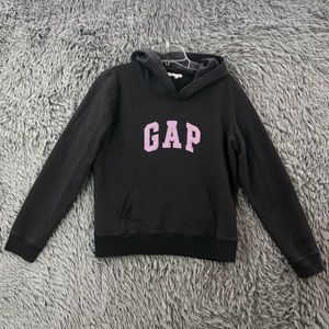 Gap Hoodie Womens Medium Spellout Dark Gray Purple Pullover Sweatshirt
